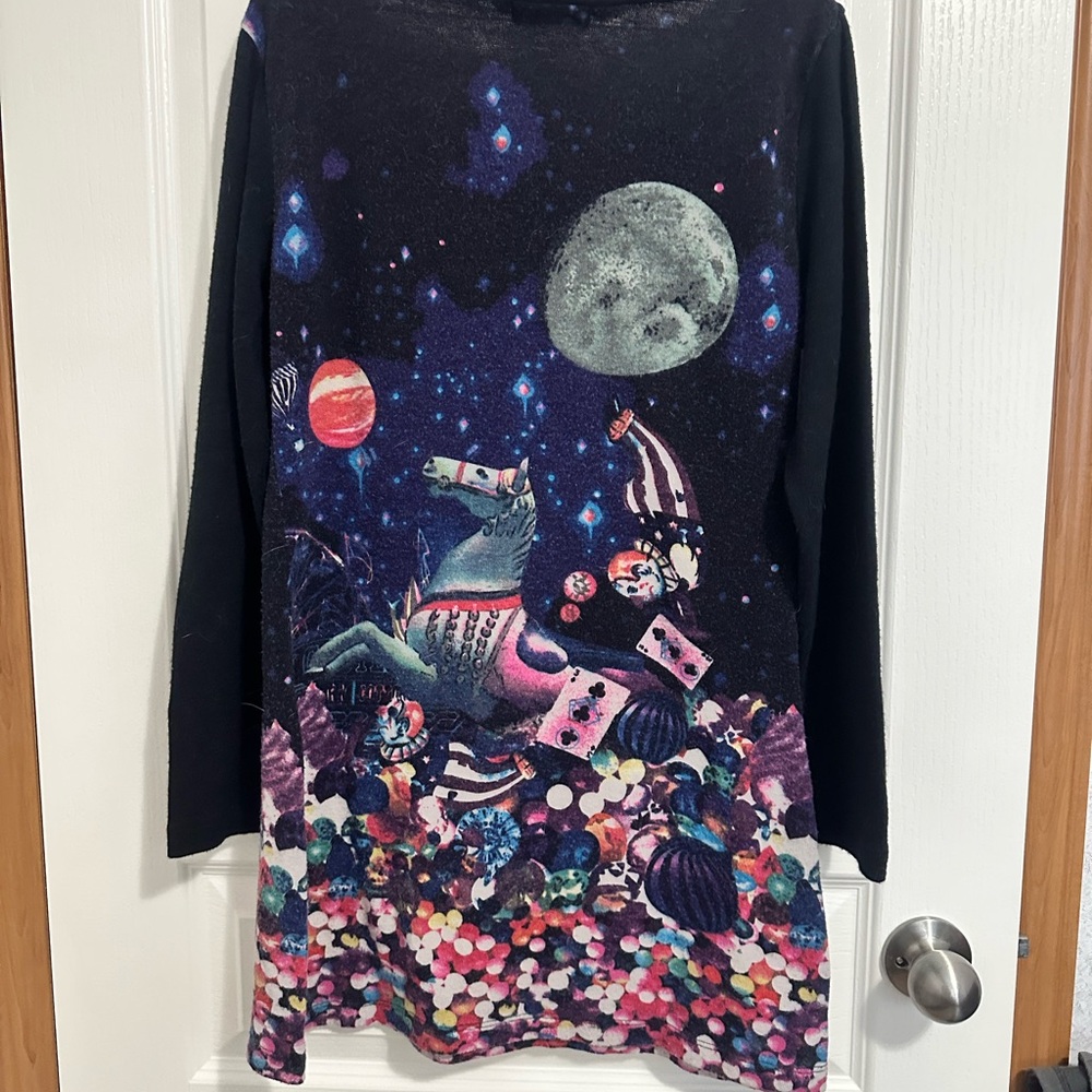 Papillon Blanc Navy Long Sleeve Tee with Cosmic Design